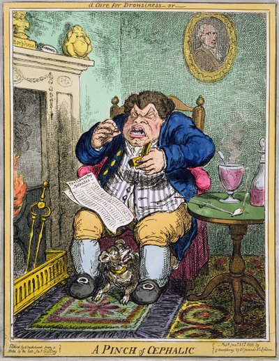A Cure for Drowsiness or A Pinch of Cephalic, engraved by George Cruikshank, published by G. Humphrey, January 25th, 1822 by Robert Seymour